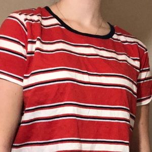 XL LOSE CROPPED TEE—STRIPPED (RED NAVY AND WHITE)